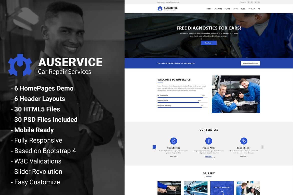 Auservice - Template Website Mekanik Mobil dan Perbaikan yang Kreatif
