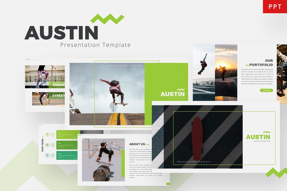 Template Presentasi Powerpoint Skateboard Austin yang Menarik