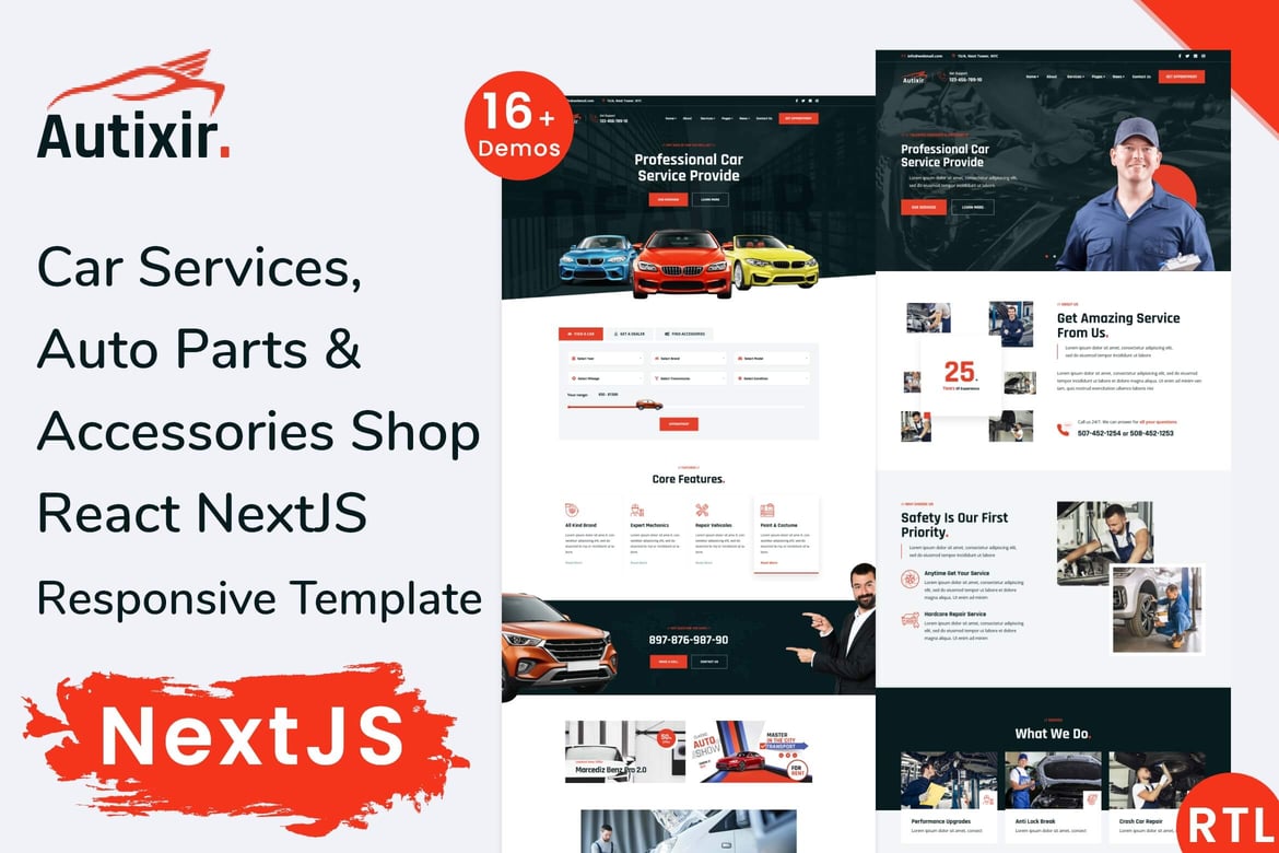 Autixir - Template Website Layanan Mobil dan Toko Suku Cadang Berbasis React NextJS