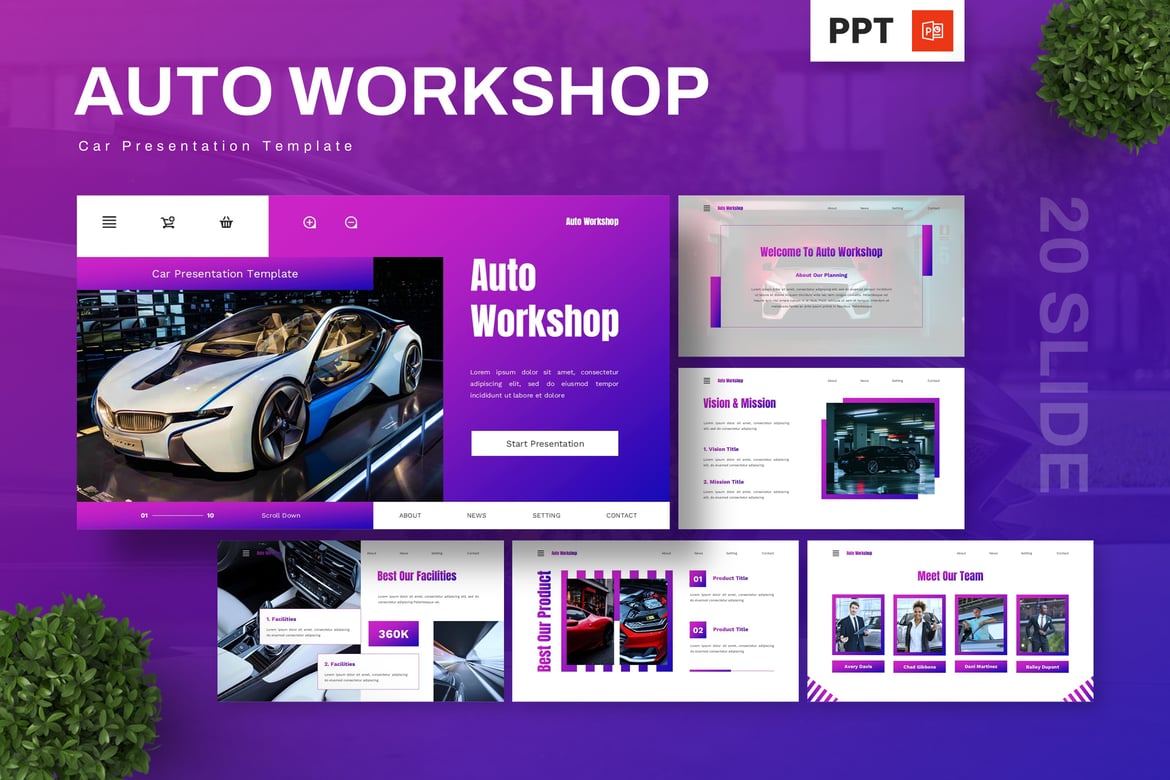 Template Presentasi PowerPoint Otomotif untuk Bengkel Mobil