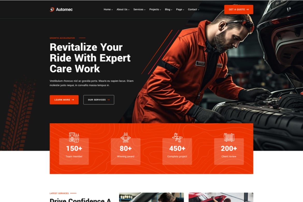 Automec - Template Web Layanan & Perbaikan Mobil yang Modern