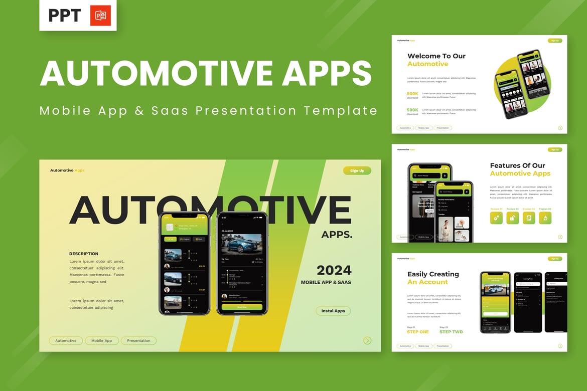 Template Presentasi PowerPoint Otomotif - Aplikasi Mobile & SaaS