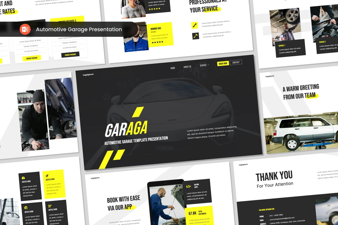 Template Presentasi PowerPoint untuk Garage Otomotif yang Menarik