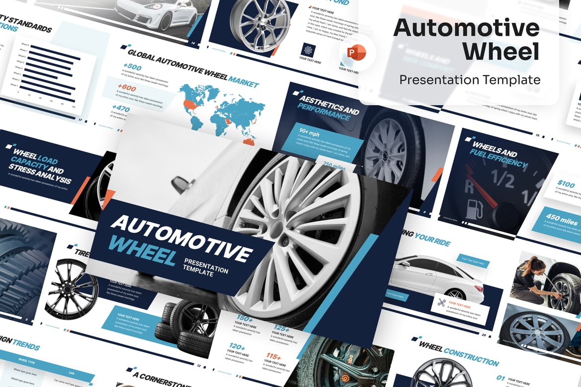 Template Presentasi PowerPoint Roda Otomotif yang Menarik
