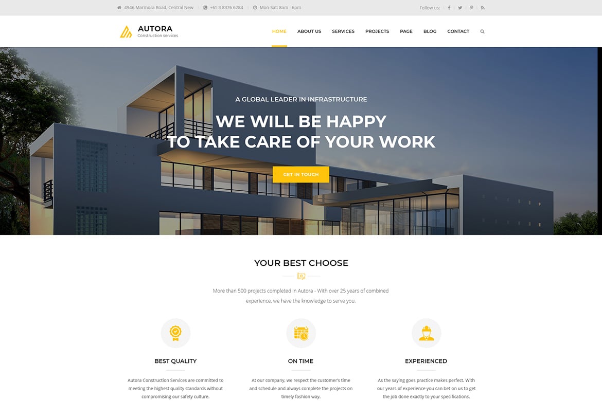Template Website Autora untuk Bisnis Konstruksi yang Modern dan Responsif