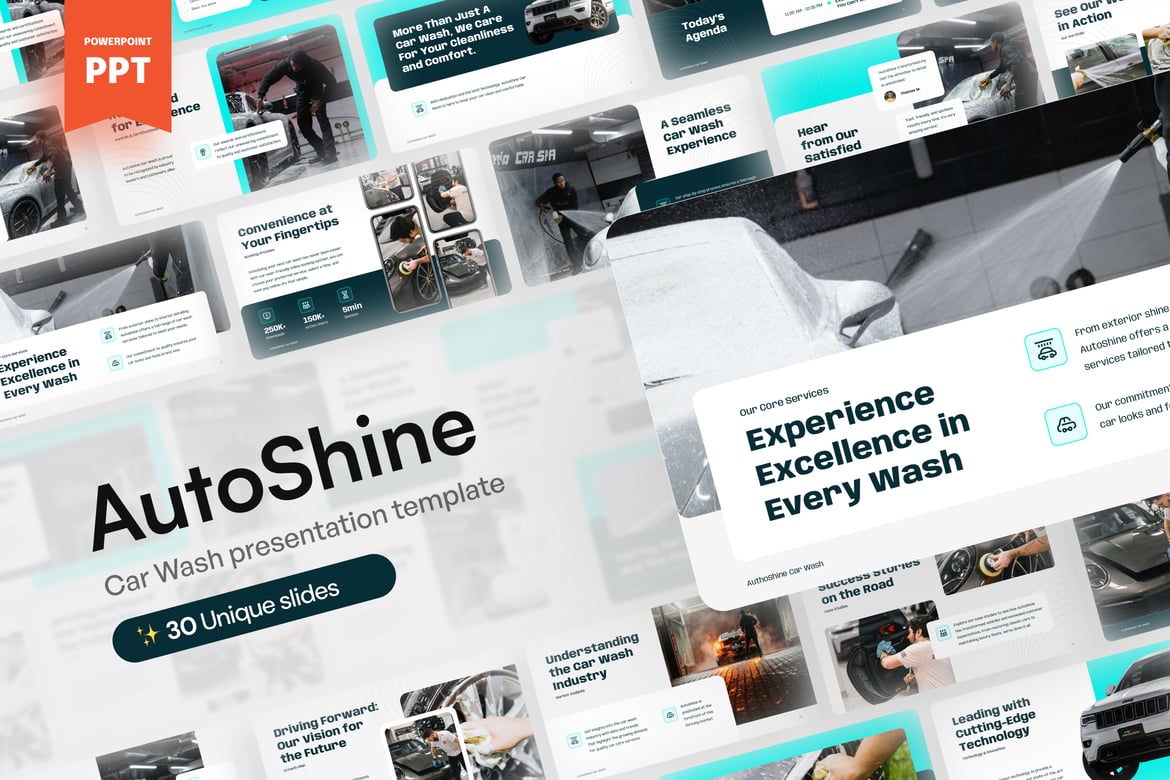 Template PowerPoint AutoShine - Presentasi Cuci Mobil yang Menarik