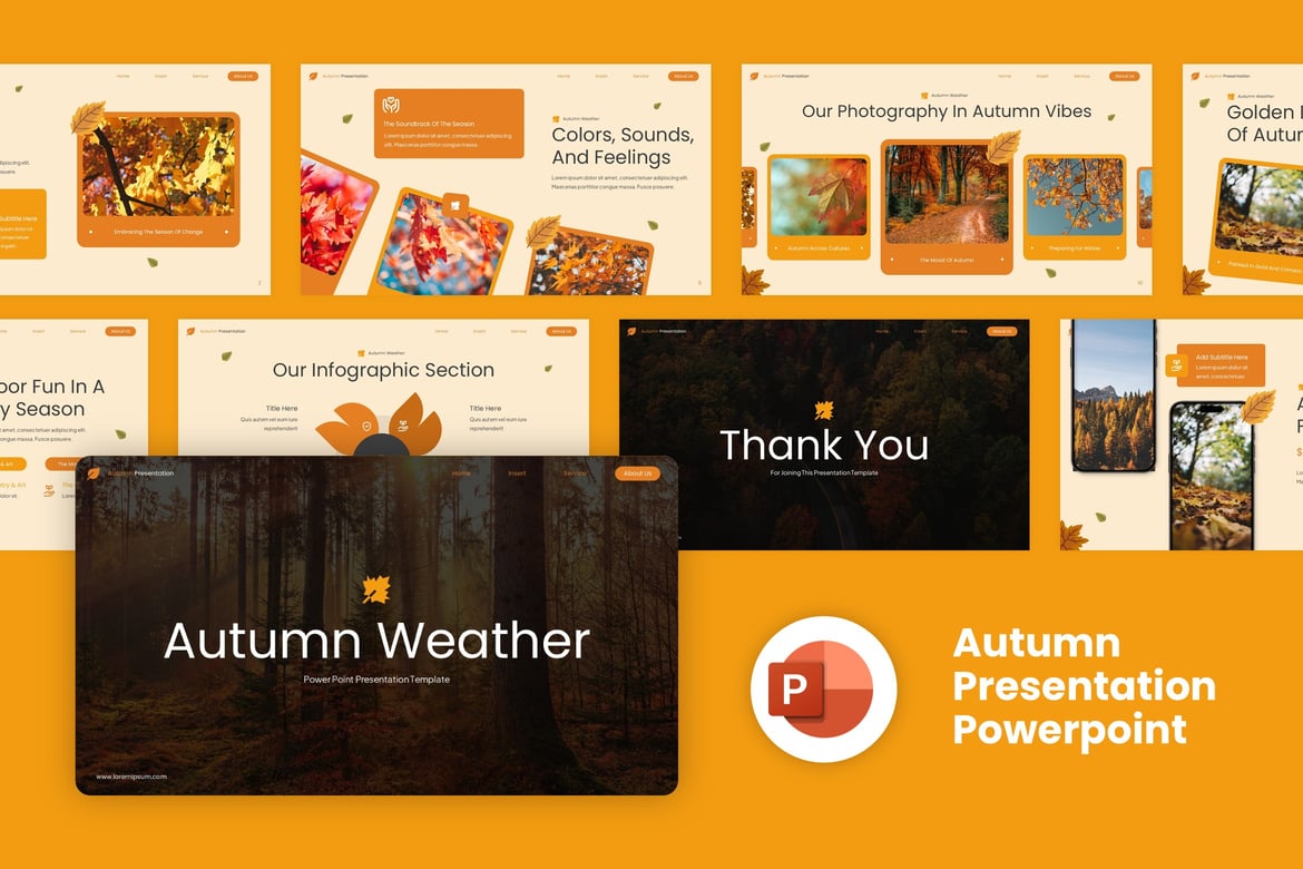 Template Presentasi Powerpoint Galeri Musim Gugur yang Kreatif