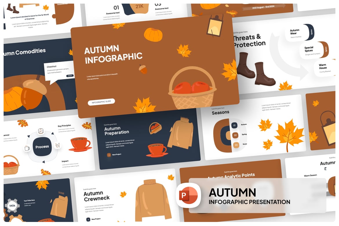 Template Presentasi PowerPoint Infografis Musim Gugur yang Menarik