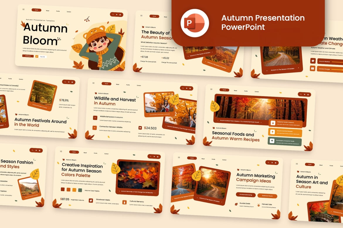 Template Powerpoint Musim Gugur yang Kreatif dan Profesional