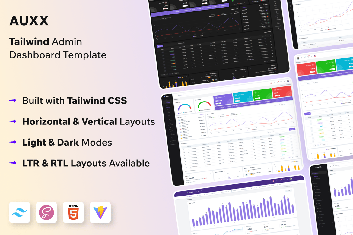 Auxx – Template Website Dashboard Admin dengan Tailwind CSS yang Kuat