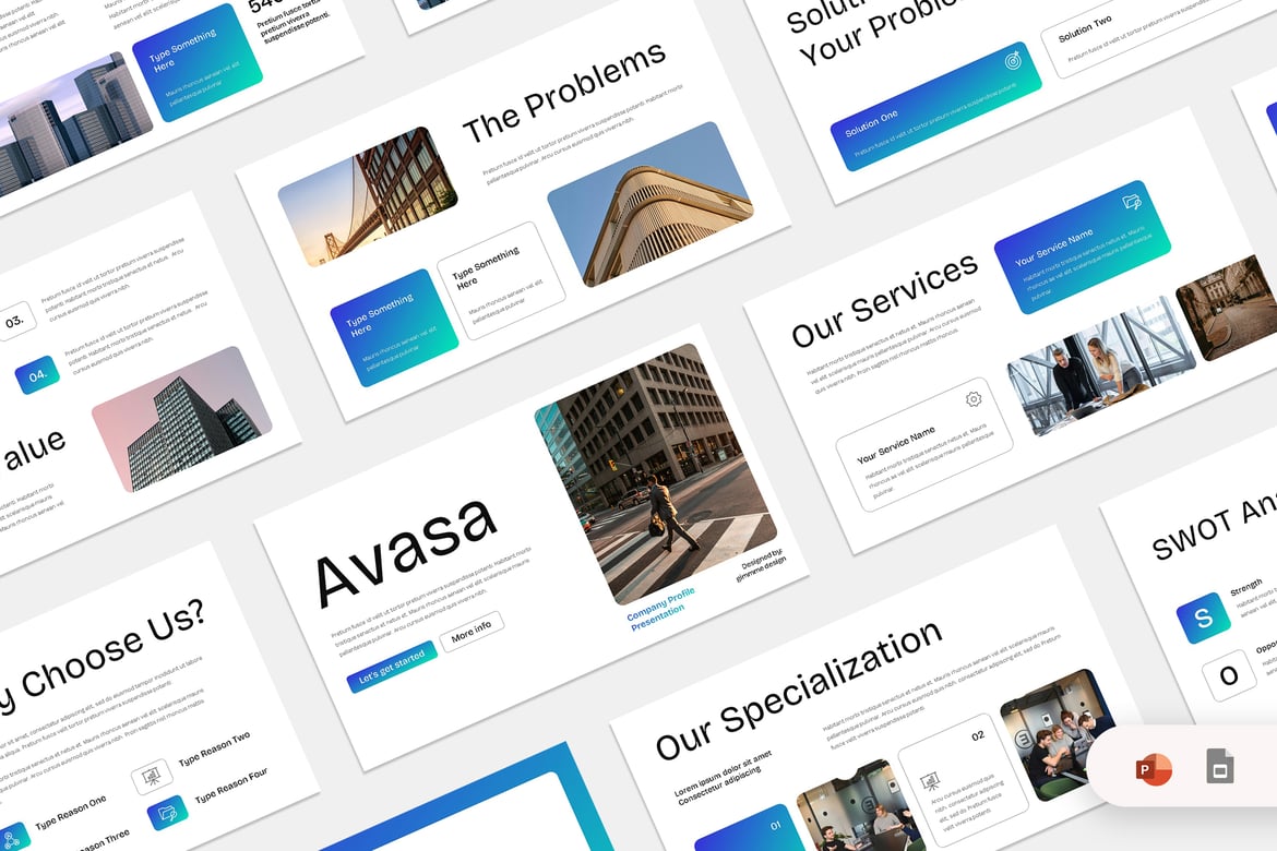 Avasa - Template PowerPoint Profil Perusahaan yang Stylish