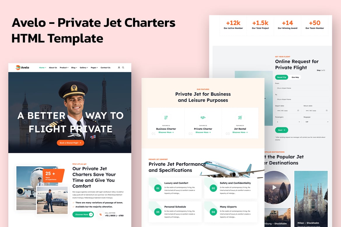 Avelo - Template Website Jet Pribadi yang Modern