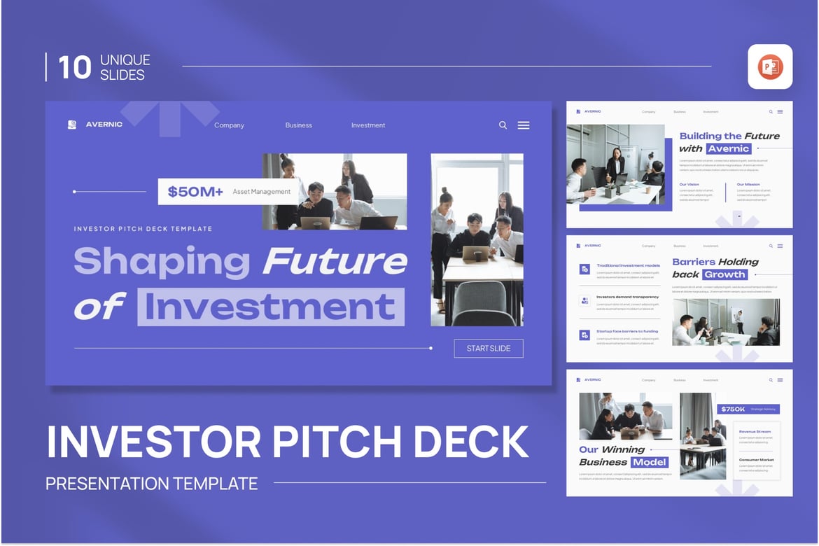 Template Presentasi PowerPoint Pitch Deck Investor Avernic yang Menarik