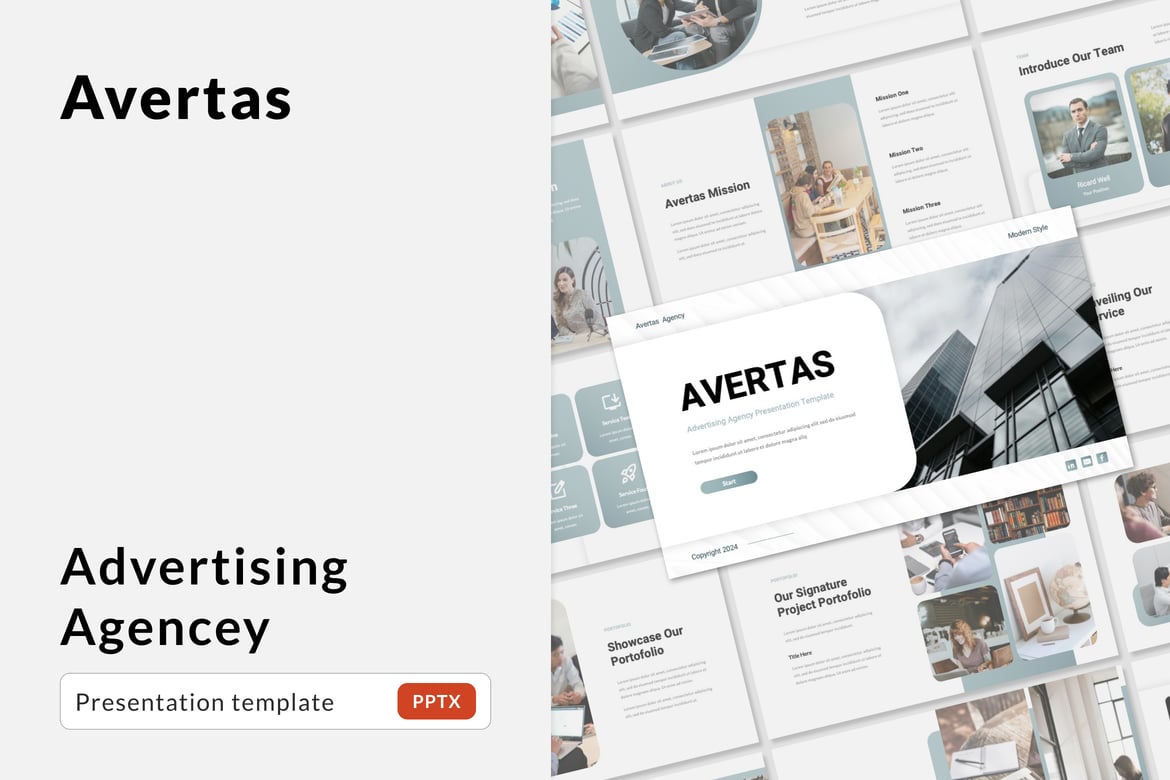 Template Presentasi Powerpoint Avertas untuk Agensi Periklanan