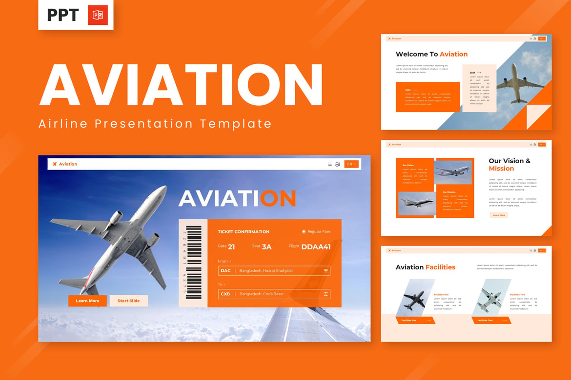 Template PowerPoint Penerbangan dan Maskapai yang Menarik