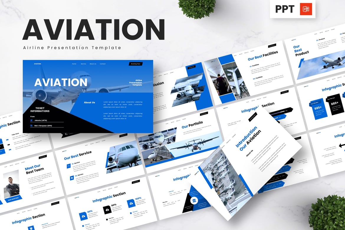 Template Presentasi PowerPoint Penerbangan dan Maskapai