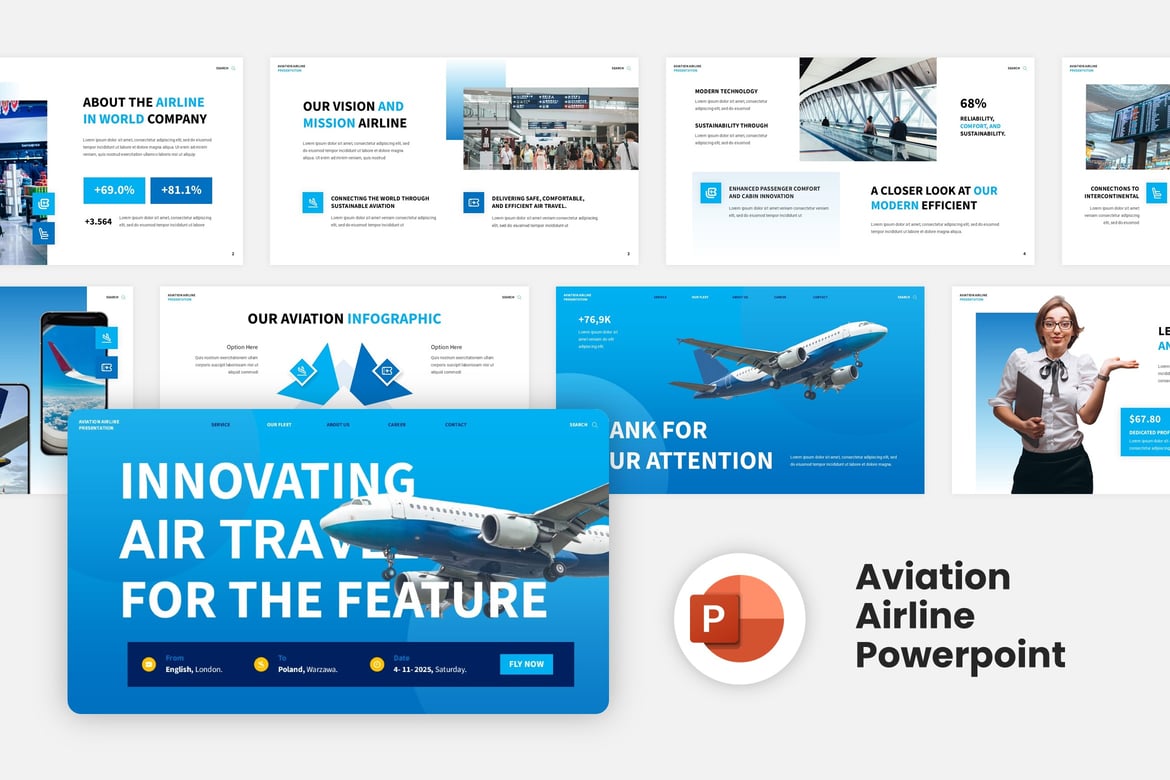 Template PowerPoint Penerbangan yang Kreatif dan Menarik
