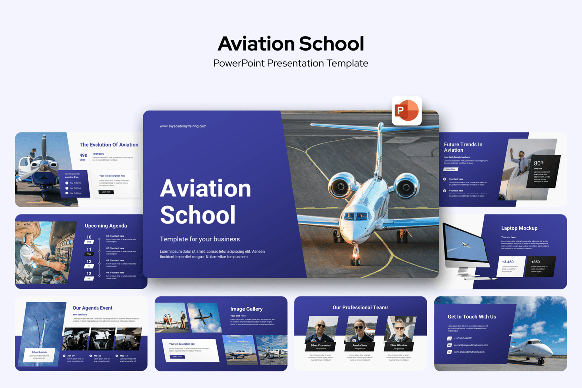 Template PowerPoint Sekolah Penerbangan yang Profesional dan Menarik