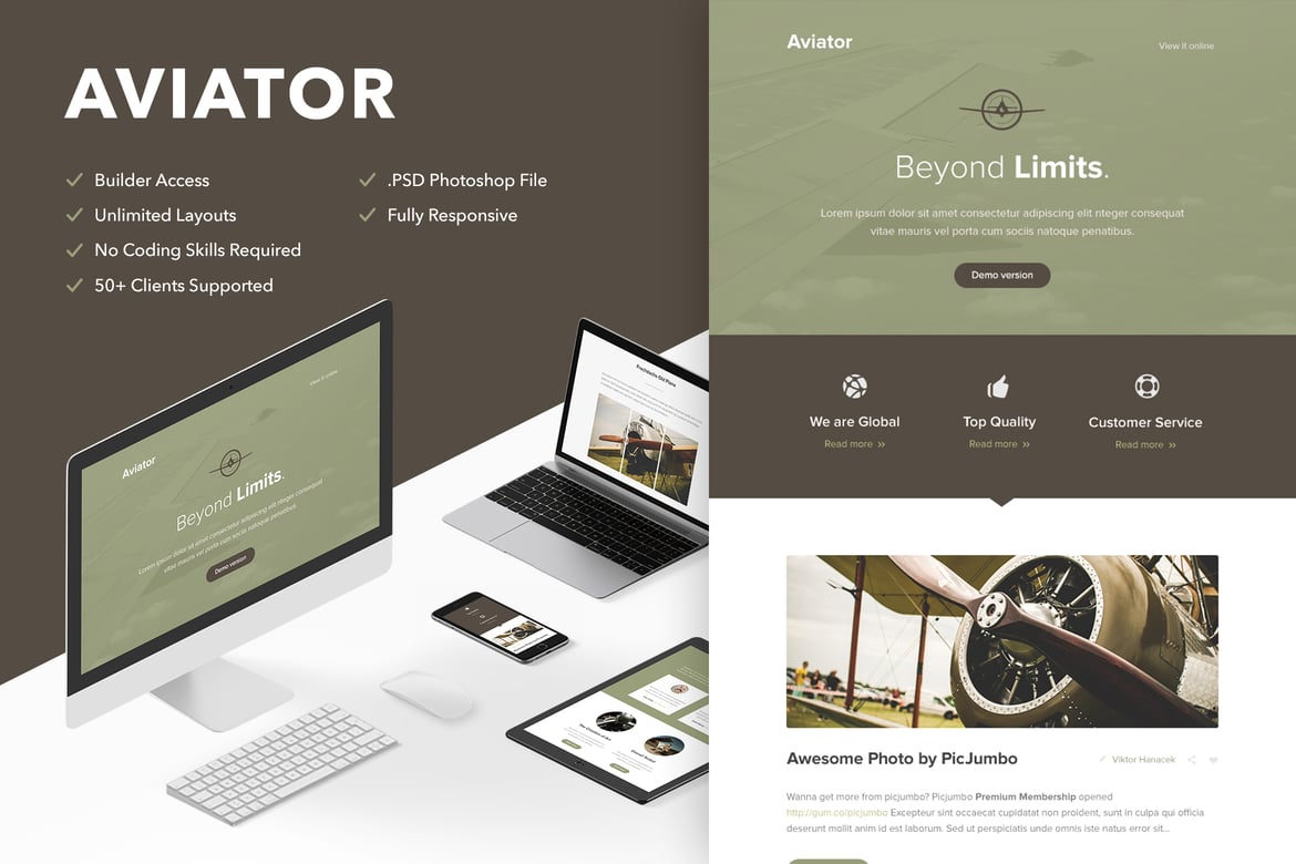 Aviator - Template Email Responsif dengan Akses Themebuilder