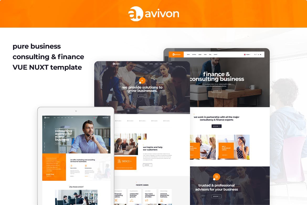 Avivon - Template Website Konsultasi Bisnis & Keuangan Vue Nuxt yang Profesional