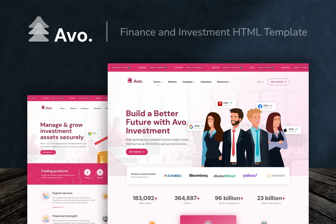 Avo - Template Website Keuangan dan Investasi yang Elegan