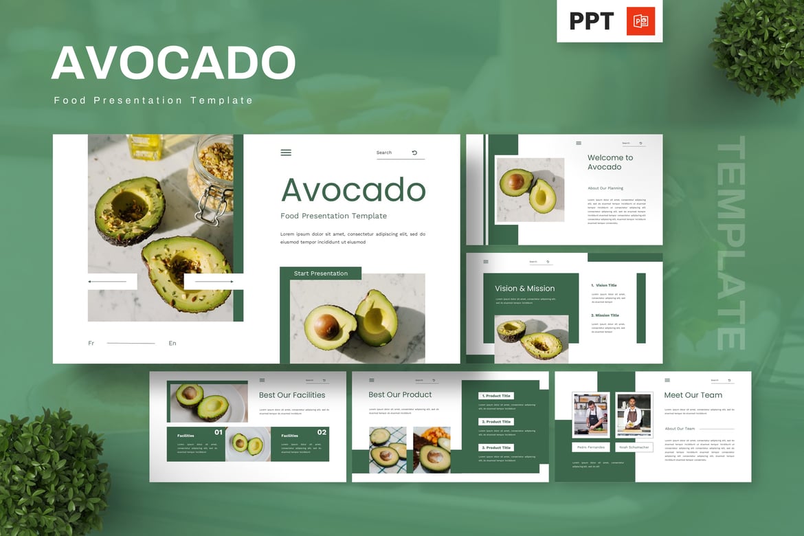 Template Powerpoint Avocado untuk Presentasi Makanan yang Menarik