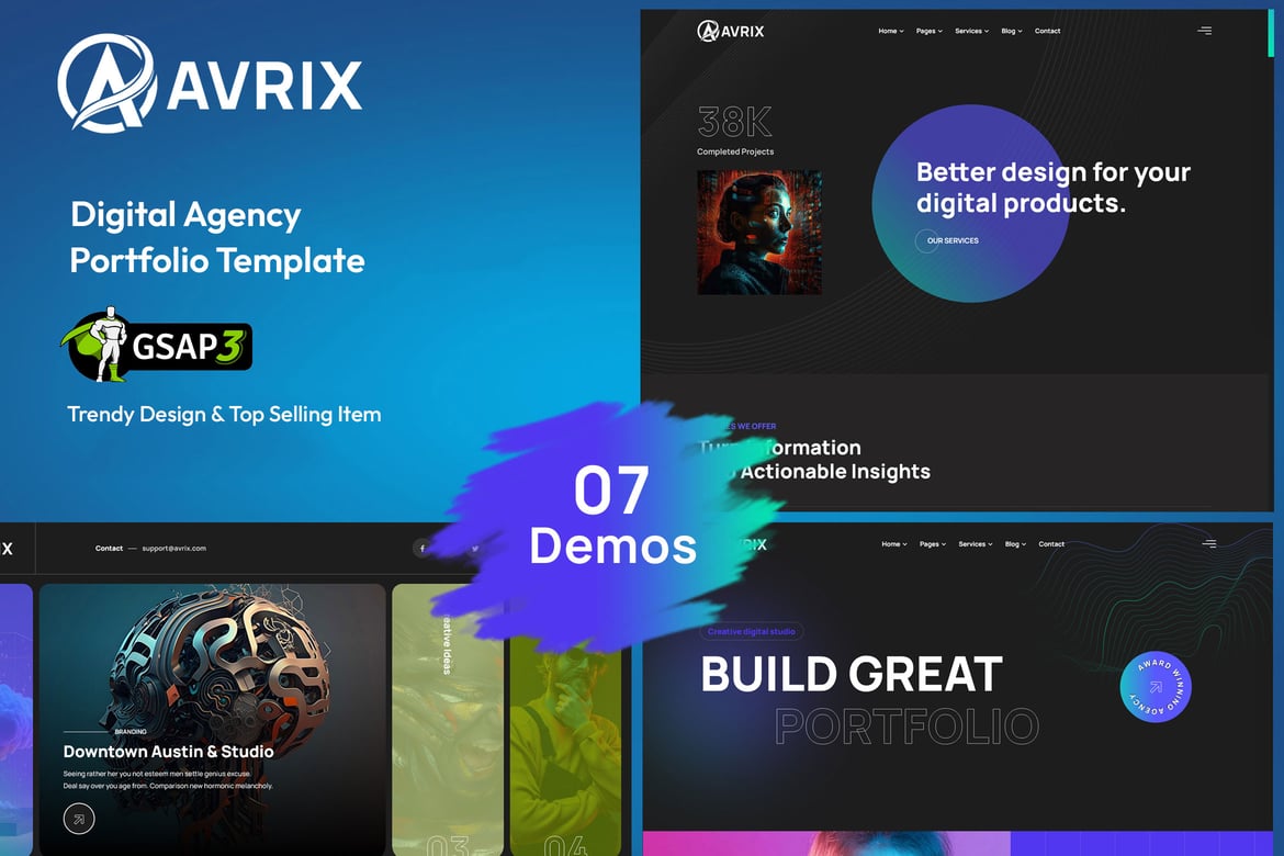 Avrix - Template Website Portofolio Digital Modern dan Responsif