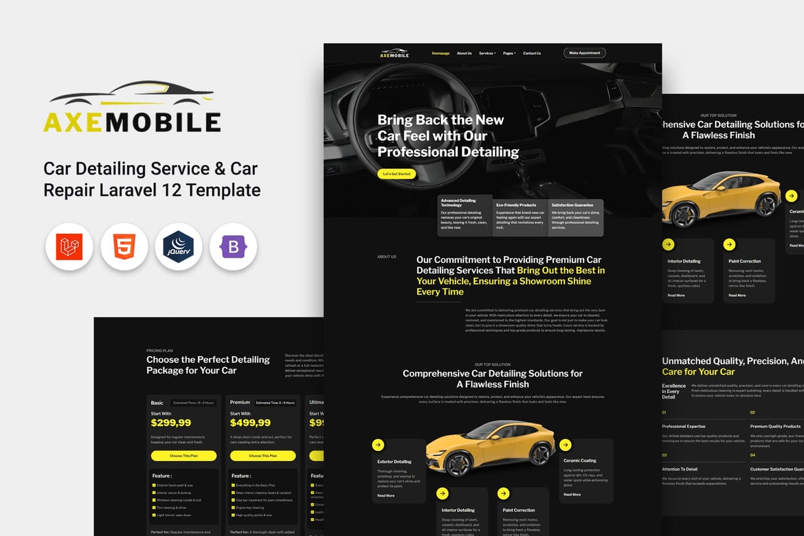 Axemobile - Template Website Detailing Mobil yang Profesional dan Modern