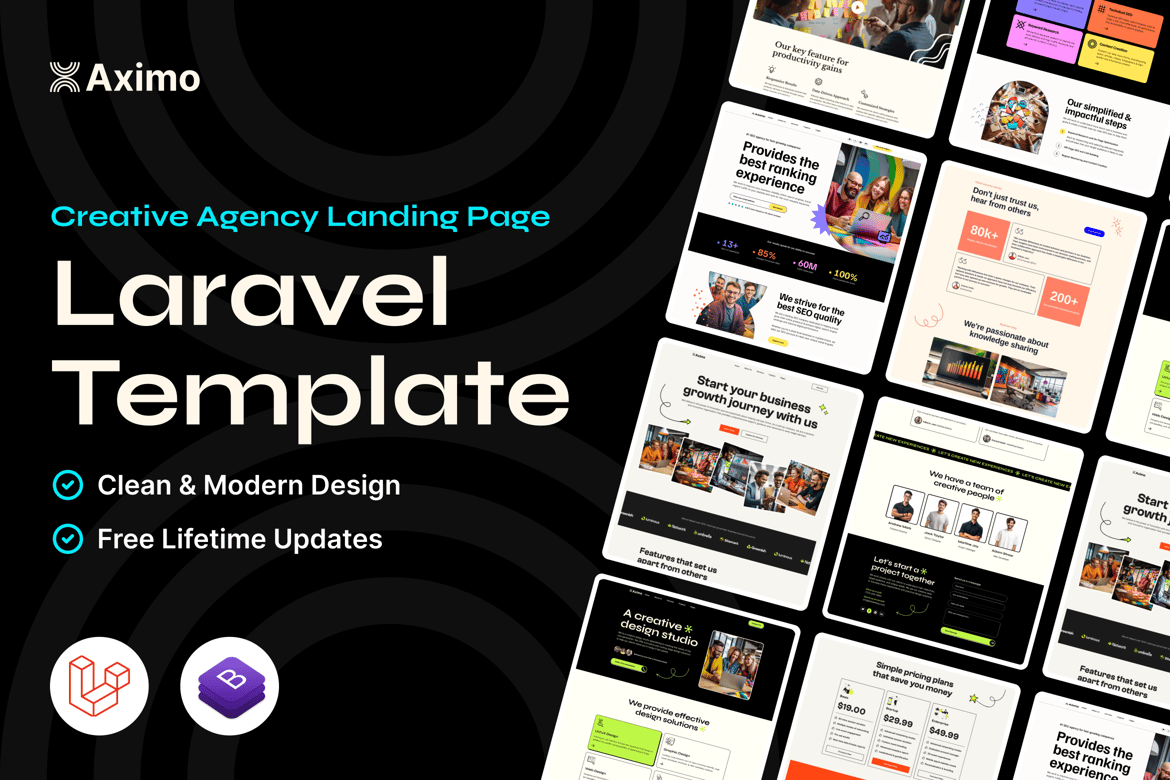 Aximo - Template Website Kreatif Laravel 11 untuk Agensi Digital