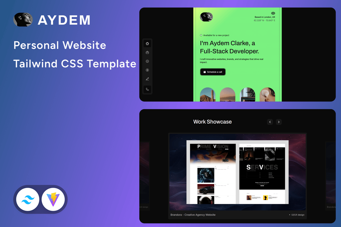 Aydem - Template Website Portofolio Pribadi Tailwind CSS 4 yang Modern