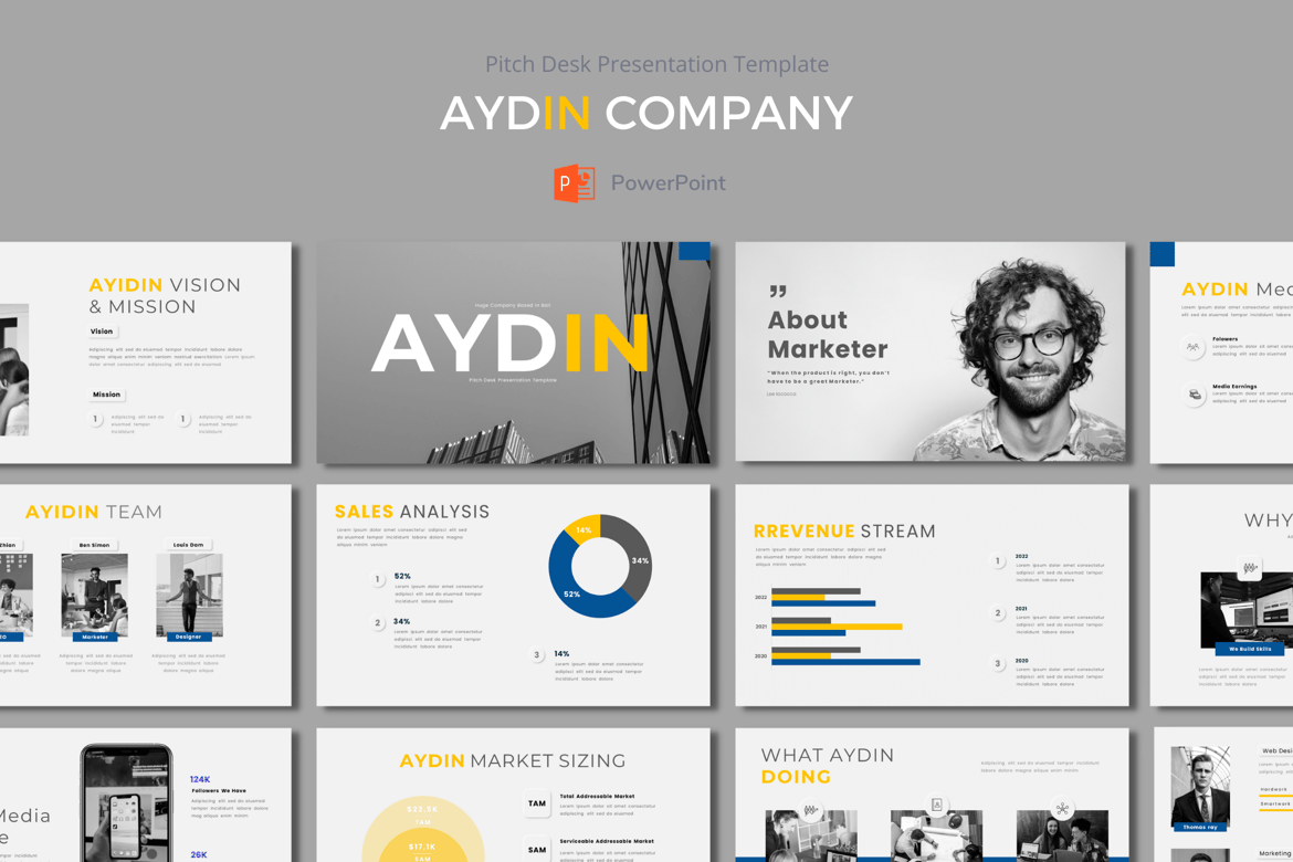 Aydin - Template Presentasi Pitch Deck Powerpoint yang Profesional