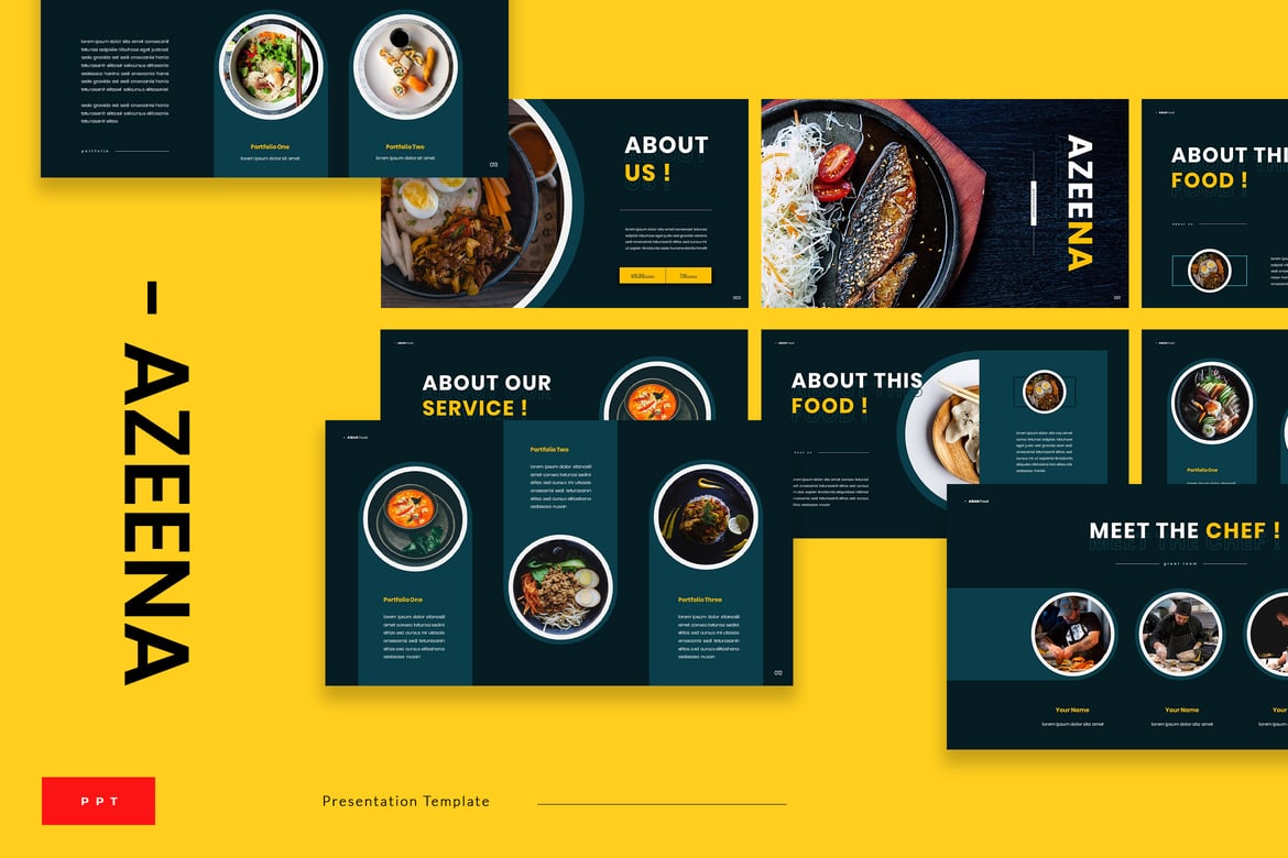 Azeena - Template Presentasi PowerPoint Makanan Asia yang Menarik