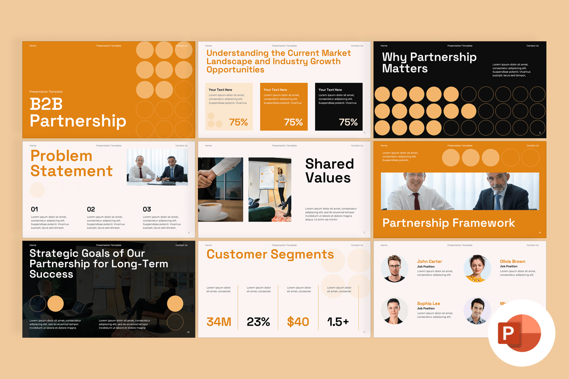 Template PowerPoint Kemitraan B2B yang Menarik