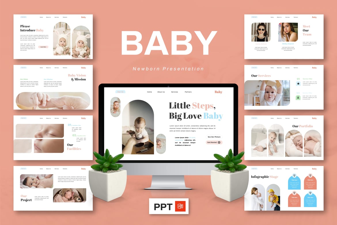 Template Presentasi PowerPoint Bayi dan Newborn yang Menawan