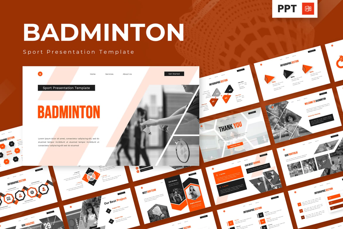 Template Powerpoint Badminton untuk Presentasi Olahraga yang Menarik