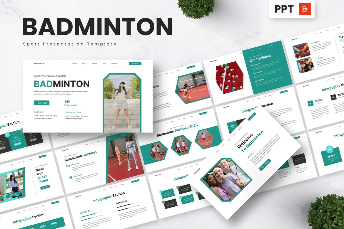 Template Presentasi Powerpoint Badminton yang Menarik