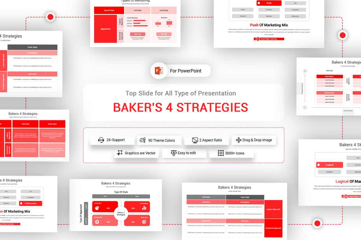 Template PowerPoint Strategi 4 dari Baker yang Menarik dan Efektif