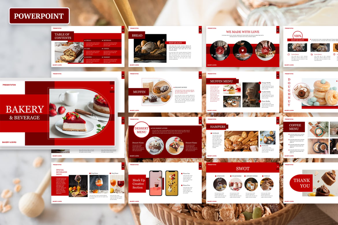 Template Presentasi PowerPoint Bakery & Beverage Modern