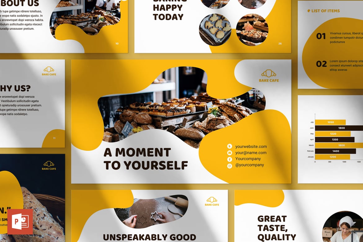 Template Presentasi PowerPoint Kafe Roti yang Menarik