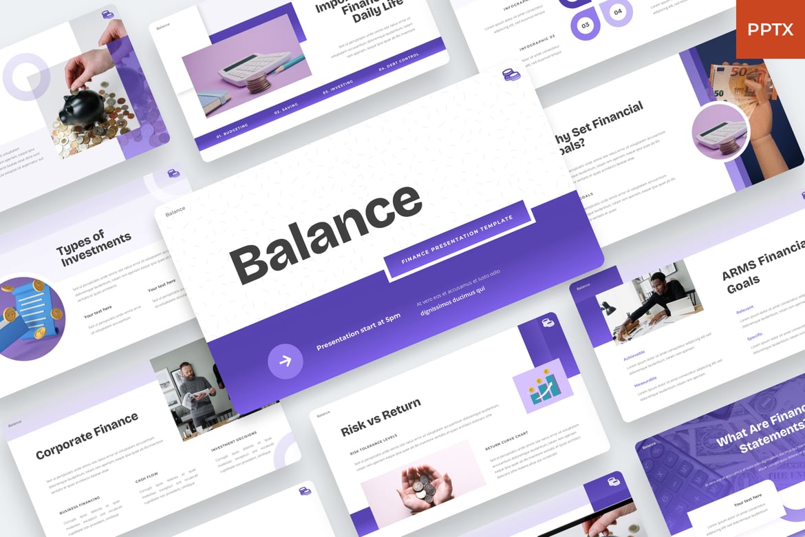 Template Presentasi PowerPoint Keuangan Balance yang Modern dan Profesional