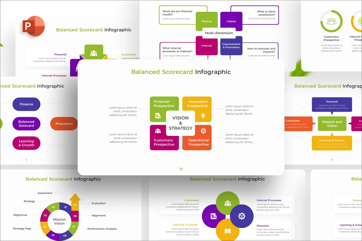 Template PowerPoint Infografis Balanced Scorecard yang Menarik