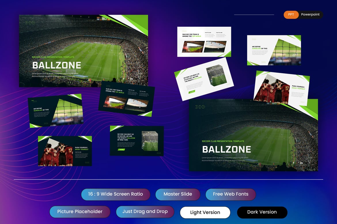 Template Presentasi Sepak Bola Ballzone - PowerPoint yang Menarik