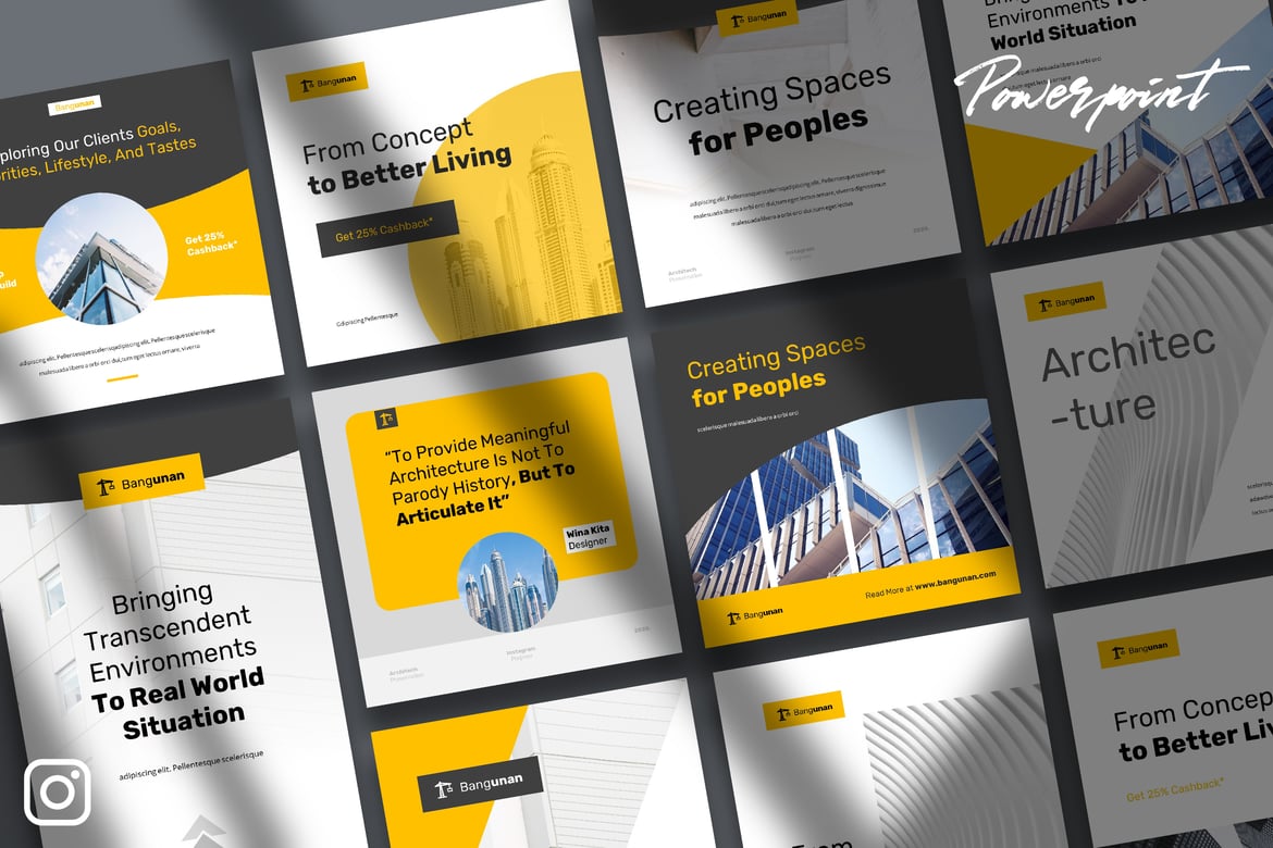 Template PowerPoint Instagram untuk Arsitektur yang Menarik