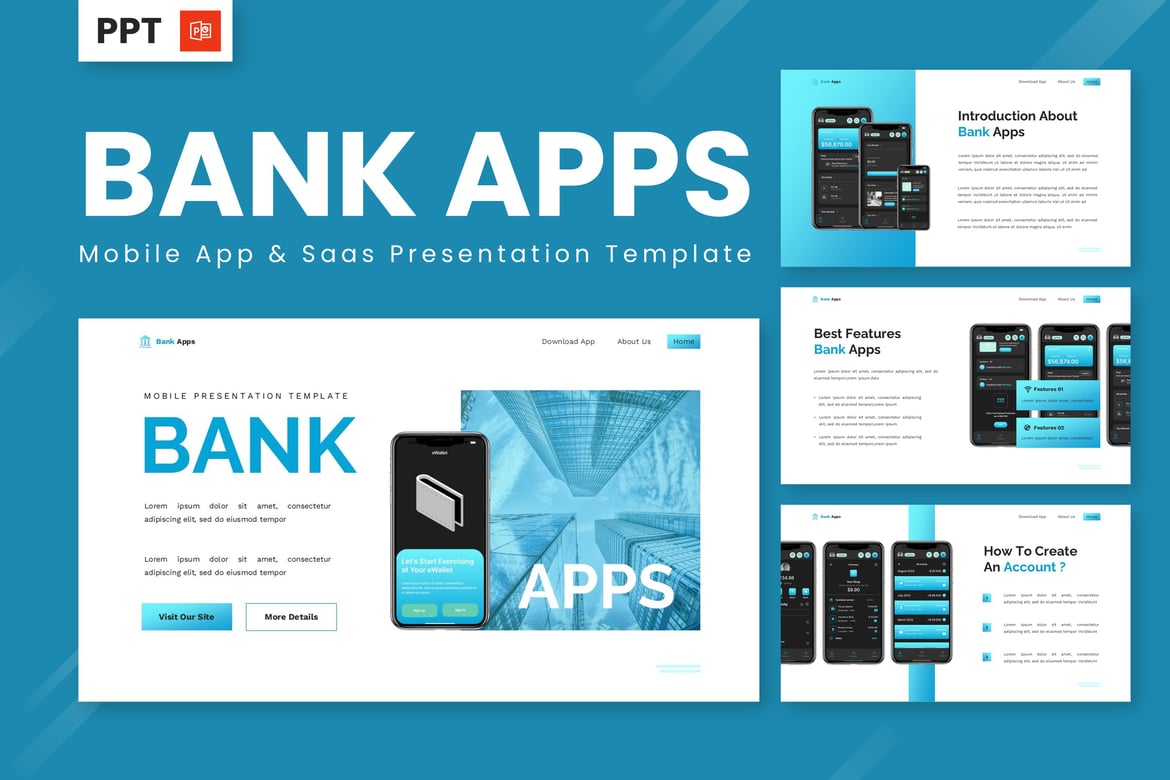 Template PowerPoint Aplikasi Perbankan - Solusi Presentasi Mobile dan SaaS