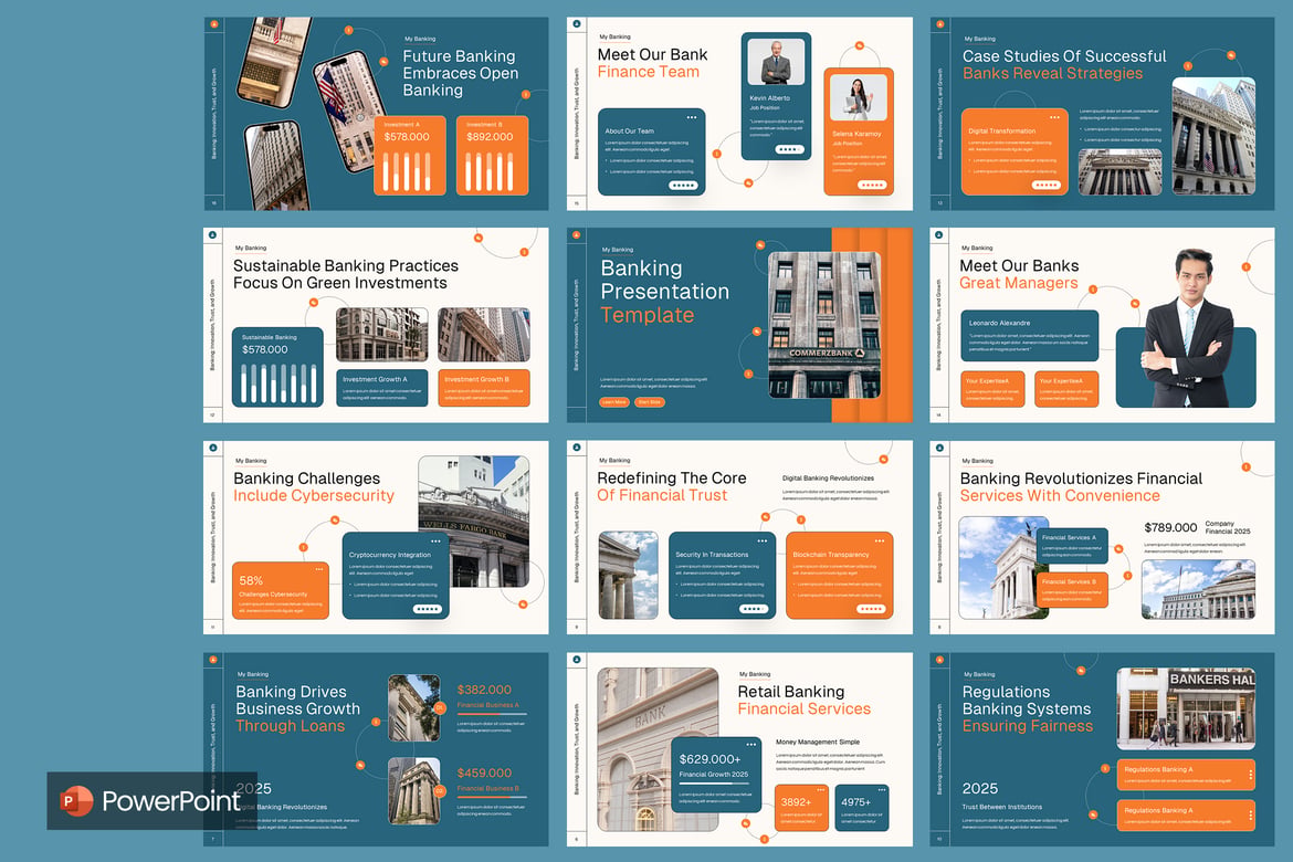 Template Presentasi PowerPoint Perbankan Modern untuk Keuangan dan Investasi