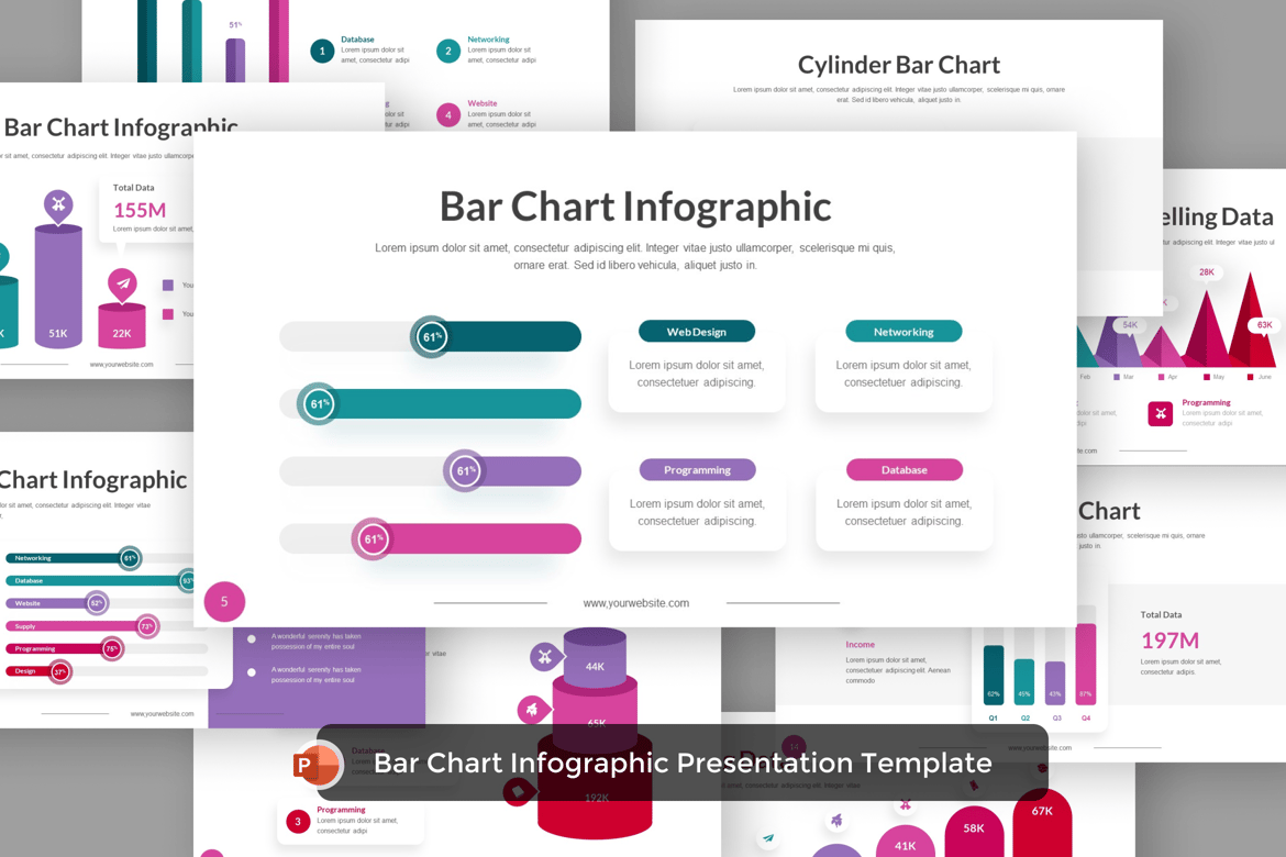 Template Presentasi PowerPoint dengan Grafik Batang yang Menarik