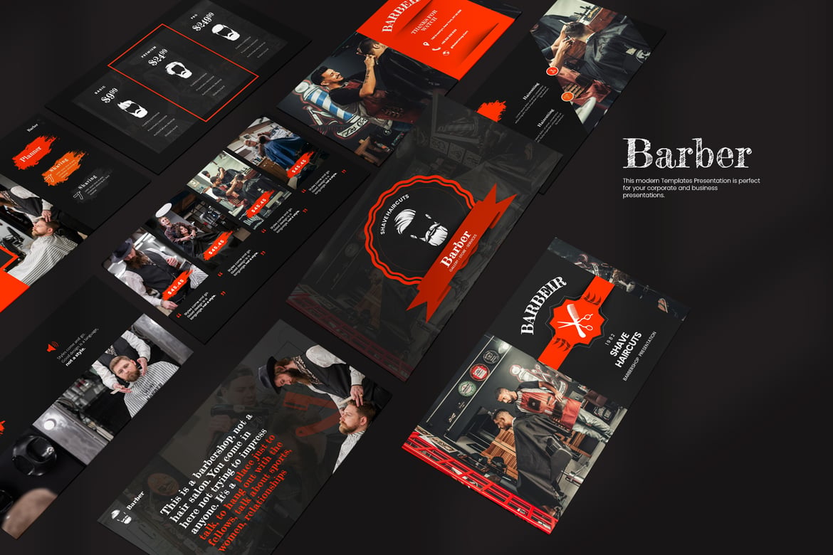 Template Presentasi PowerPoint Barber yang Menarik dan Profesional
