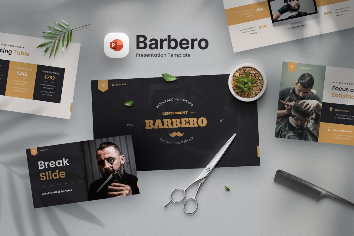 Template Presentasi Barbero - Powerpoint untuk Barbershop dan Salon