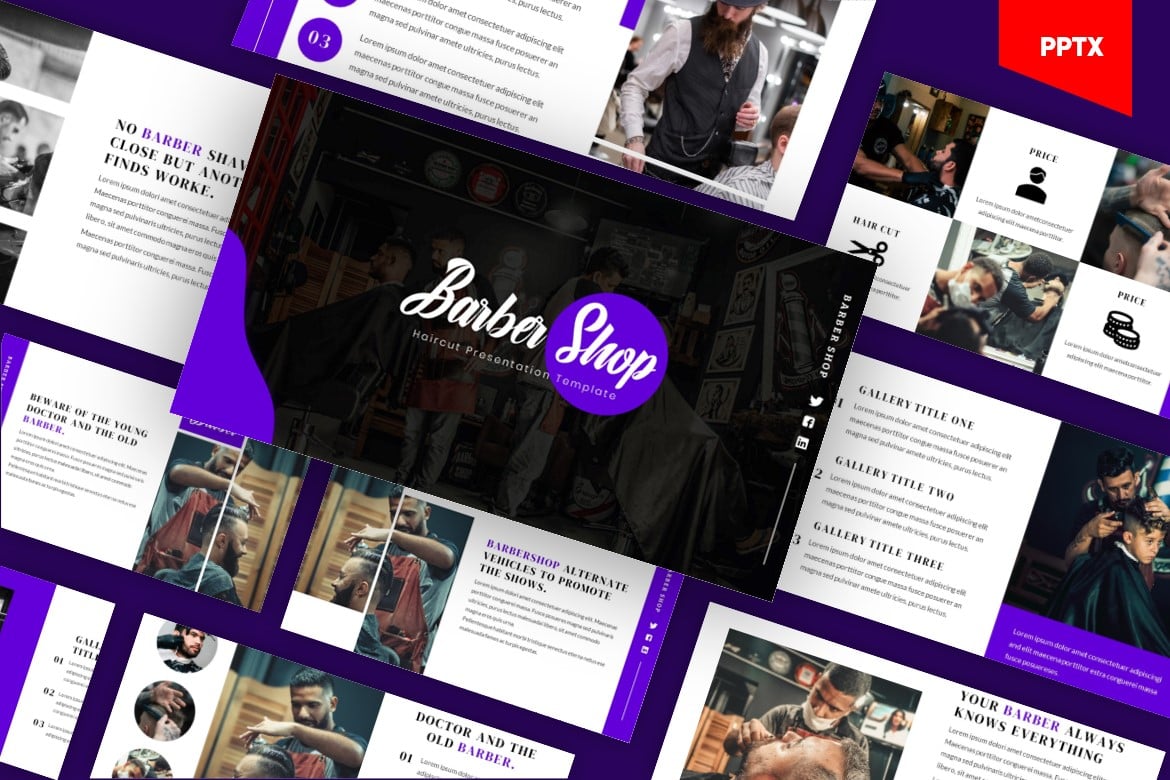 Template PowerPoint Barbershop & Penata Rambut yang Modern dan Profesional
