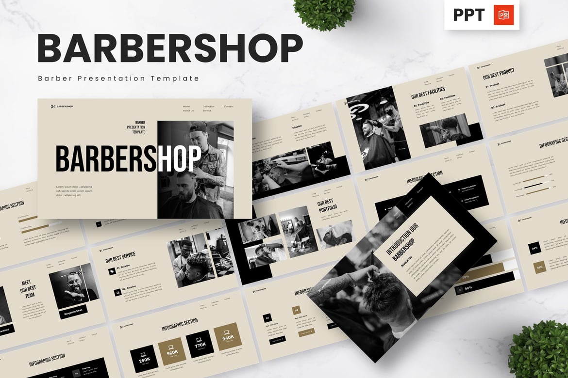 Template Presentasi Barbershop - Powerpoint untuk Salon dan Grooming